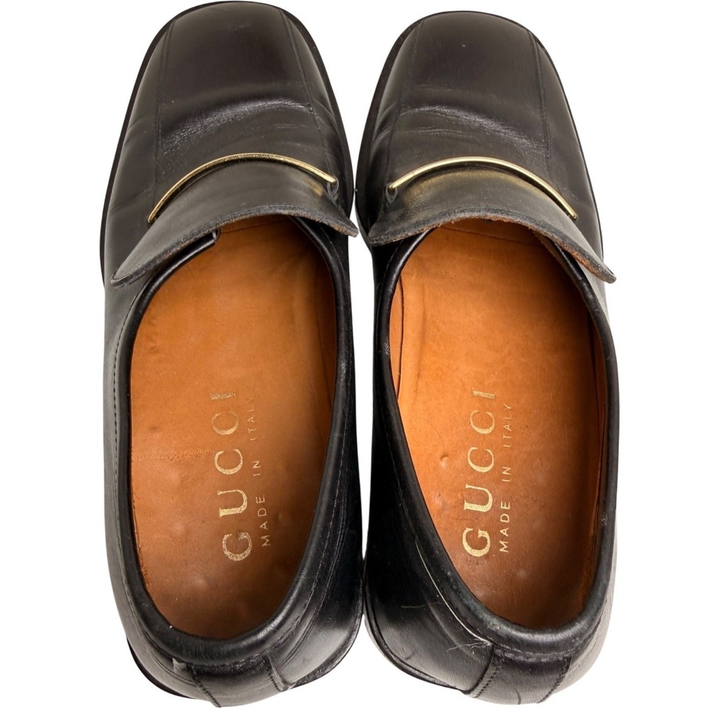 Gucci Vintage Black Leather Logo Bar Loafers Men’s 8D Authenticated - Picture 4 of 14